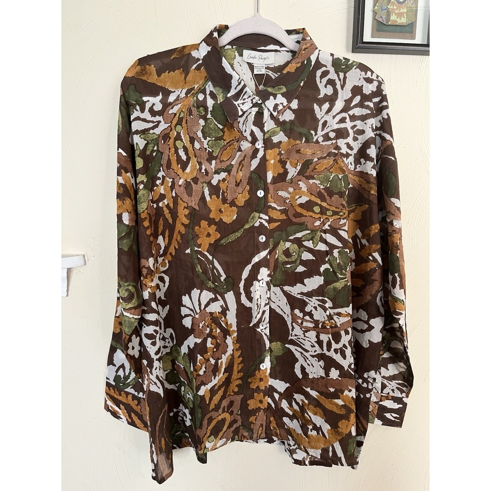 New! Charlie Paige 100% Cotton Size XL Long sleeve Button down Blouse Top Shirt